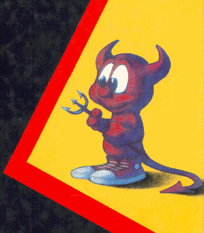 The BSD Daemon — Beastie. Drawn by John Lasseter in 1988. The trident is fork(2). The tennis shoes are unexplained.