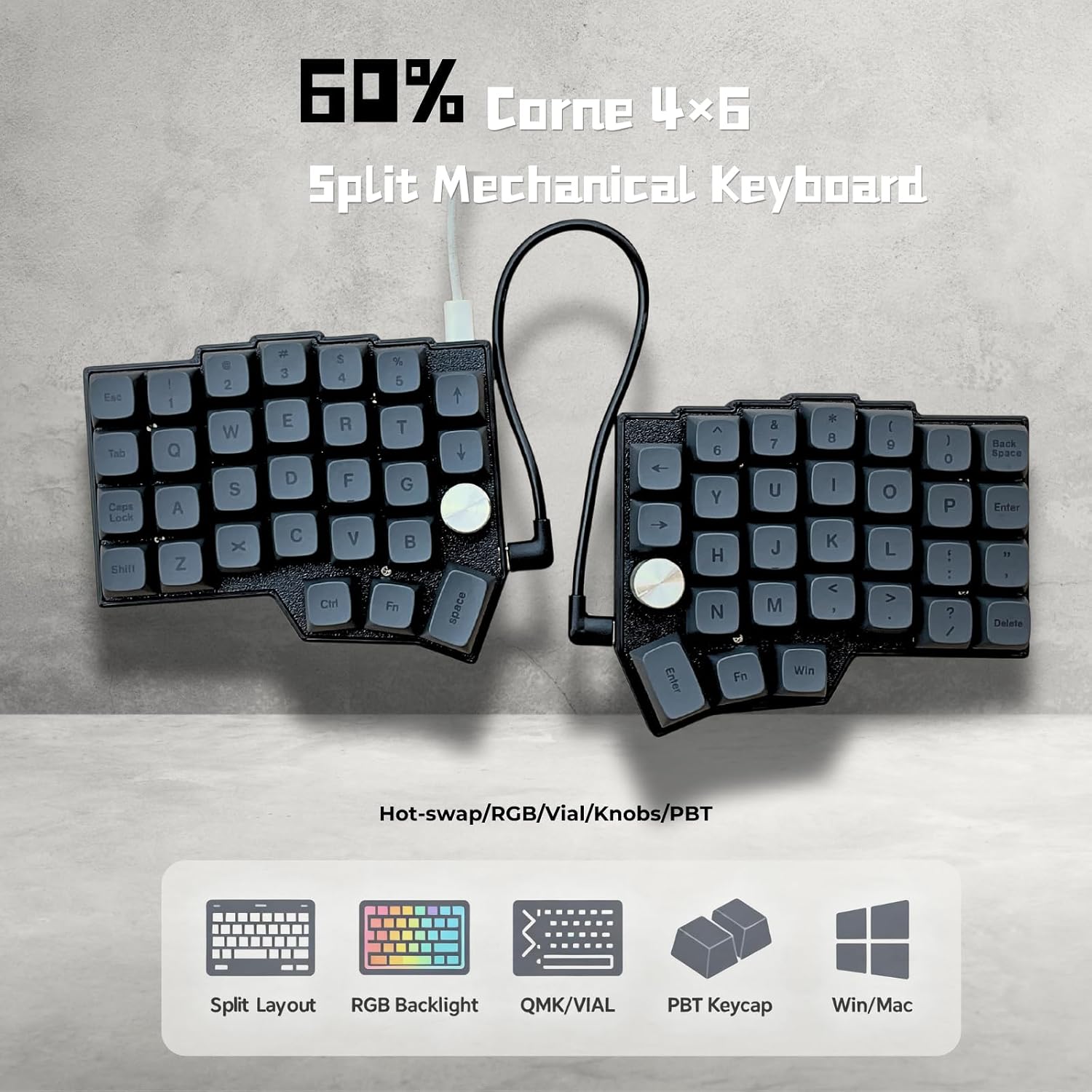 Sofle V2.1 RGB — 58 keys plus two encoders, split, column-staggered